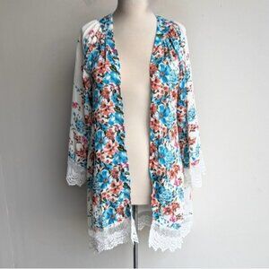 Floral Crochet Kimono Cardigan